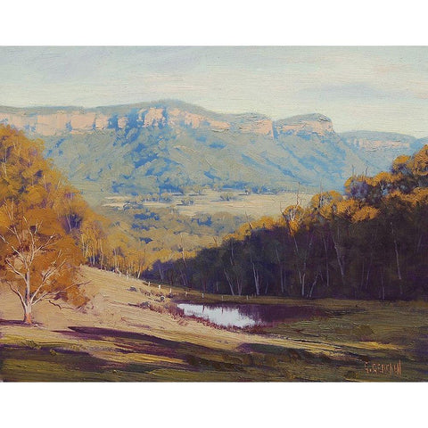 Megalong Valley Dam Black Modern Wood Framed Art Print with Double Matting by Gercken, Graham