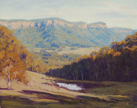 Megalong Valley Dam Black Ornate Wood Framed Art Print with Double Matting by Gercken, Graham