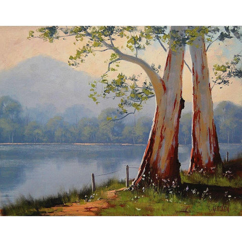 Lake Trees Black Modern Wood Framed Art Print with Double Matting by Gercken, Graham