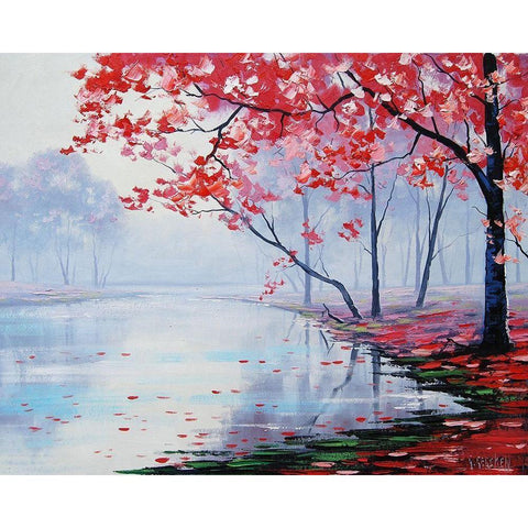 Lake Side Trees Black Modern Wood Framed Art Print by Gercken, Graham