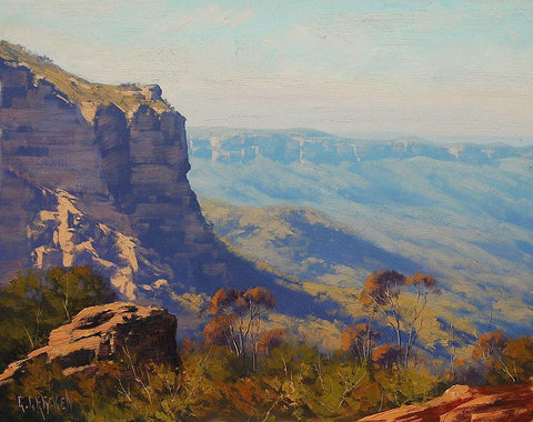 Landslide Katoomba Black Ornate Wood Framed Art Print with Double Matting by Gercken, Graham