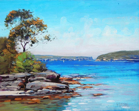 Sydney Harbour Beach White Modern Wood Framed Art Print with Double Matting by Gercken, Graham