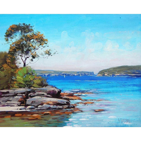 Sydney Harbour Beach Black Modern Wood Framed Art Print by Gercken, Graham