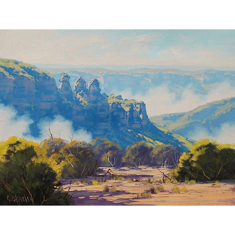Three Sister Blue Mountains Black Modern Wood Framed Art Print by Gercken, Graham