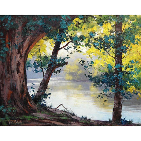 Tumut River NSW Gold Ornate Wood Framed Art Print with Double Matting by Gercken, Graham