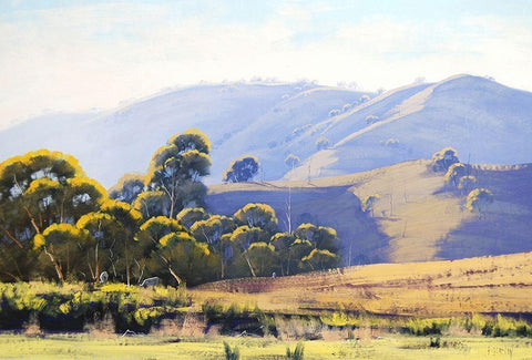 Strath Creek Hills Australia White Modern Wood Framed Art Print with Double Matting by Gercken, Graham