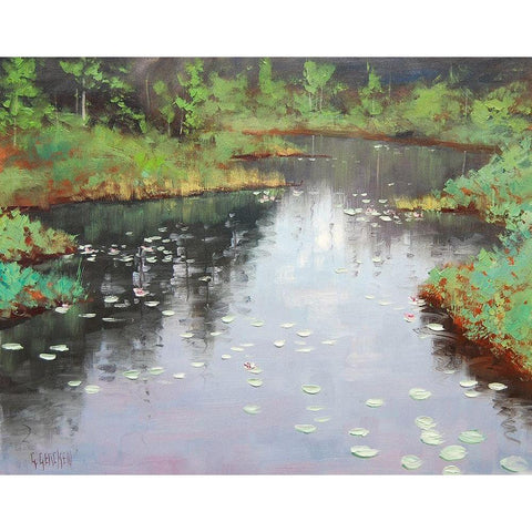 MÃ­sty Lilly Pond White Modern Wood Framed Art Print by Gercken, Graham