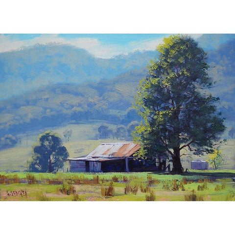 Hartley Farm Shed Gold Ornate Wood Framed Art Print with Double Matting by Gercken, Graham