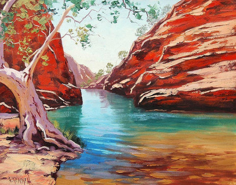 Outback Billabong Black Ornate Wood Framed Art Print with Double Matting by Gercken, Graham
