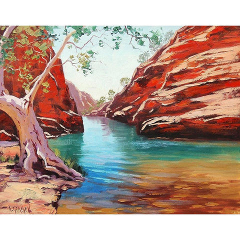 Outback Billabong Gold Ornate Wood Framed Art Print with Double Matting by Gercken, Graham