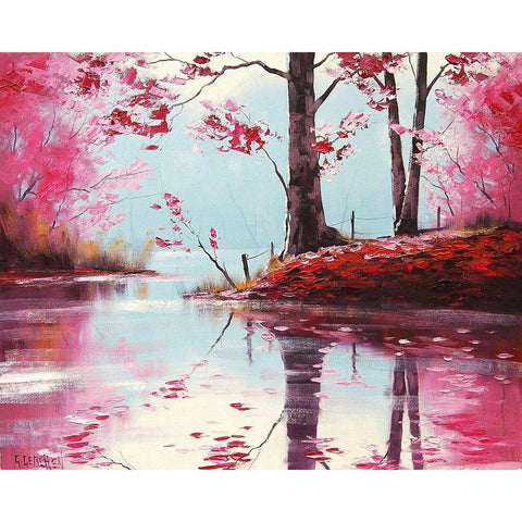 Pink Lake Painting Gold Ornate Wood Framed Art Print with Double Matting by Gercken, Graham