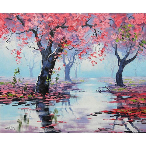 Pink Blossom Tree White Modern Wood Framed Art Print by Gercken, Graham