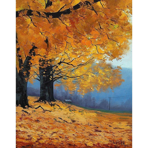 Autumn Leaves Painting Gold Ornate Wood Framed Art Print with Double Matting by Gercken, Graham