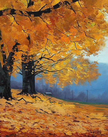 Autumn Leaves Painting White Modern Wood Framed Art Print with Double Matting by Gercken, Graham