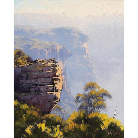 Blue Mountains Cliffs Gold Ornate Wood Framed Art Print with Double Matting by Gercken, Graham