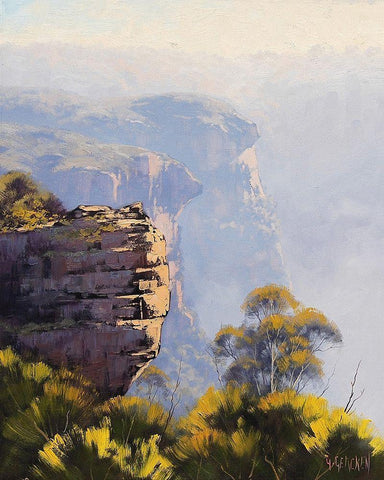 Blue Mountains Cliffs White Modern Wood Framed Art Print with Double Matting by Gercken, Graham