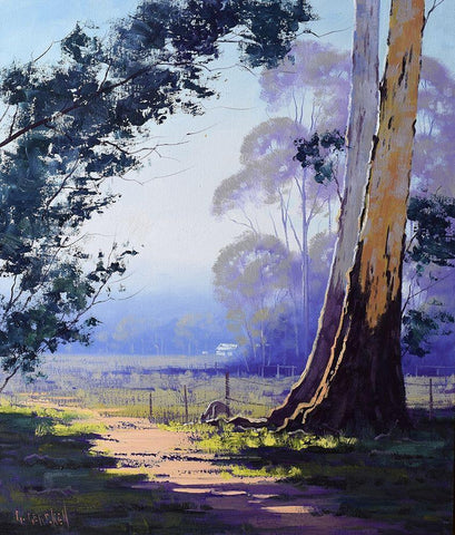 Kangaroo and Gum Tree White Modern Wood Framed Art Print with Double Matting by Gercken, Graham