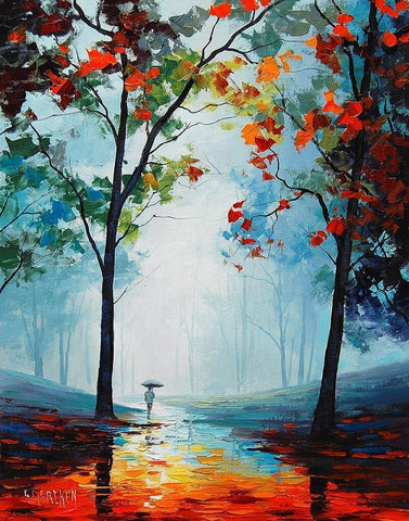 MÃ­sty Fall Colours White Modern Wood Framed Art Print with Double Matting by Gercken, Graham