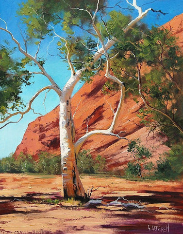 Outback Gum Tree White Modern Wood Framed Art Print with Double Matting by Gercken, Graham