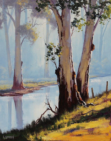 River Gum Trees Black Ornate Wood Framed Art Print with Double Matting by Gercken, Graham
