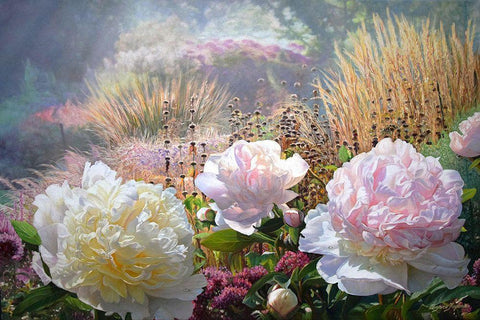 Three Peonies Black Ornate Wood Framed Art Print with Double Matting by Kopania, Zbigniew