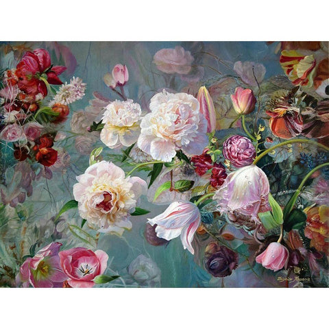 Floral Composition White Modern Wood Framed Art Print by Kopania, Zbigniew