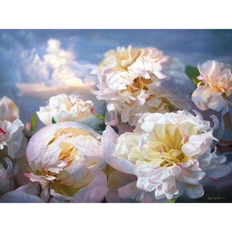 Luminous Peonies Black Modern Wood Framed Art Print by Kopania, Zbigniew