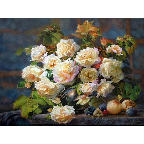 Tea Roses Gold Ornate Wood Framed Art Print with Double Matting by Kopania, Zbigniew