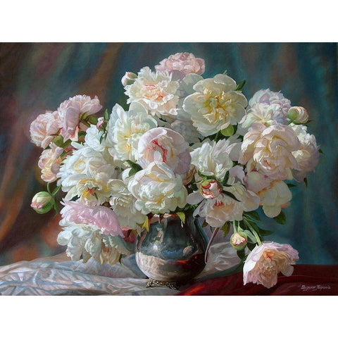 Lonely Peony White Modern Wood Framed Art Print by Kopania, Zbigniew