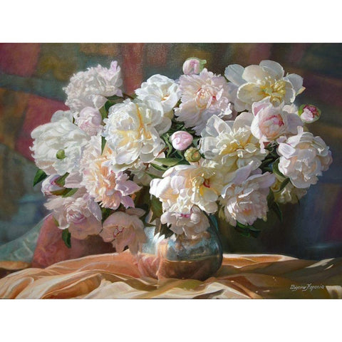 Peonies in Silver Pot II White Modern Wood Framed Art Print by Kopania, Zbigniew