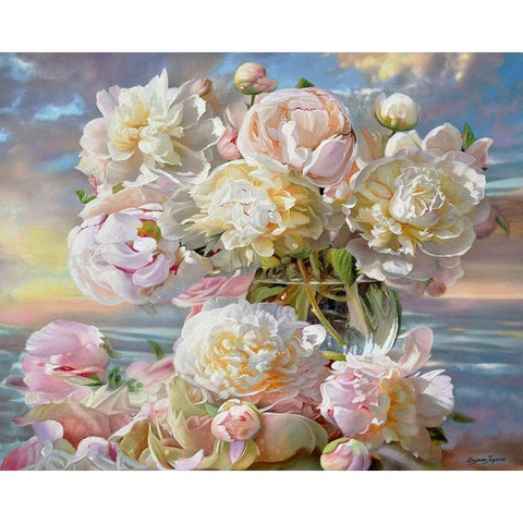 Peonies Composition II Gold Ornate Wood Framed Art Print with Double Matting by Kopania, Zbigniew