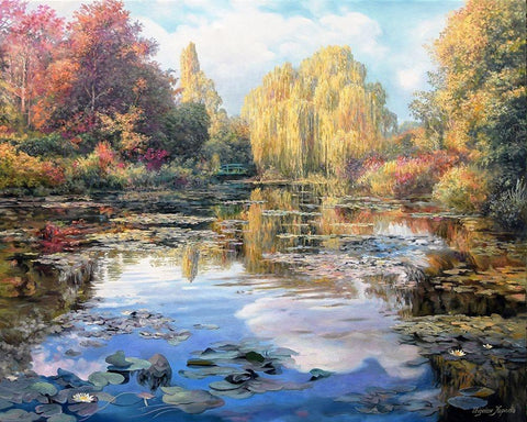 A Garden Monet Style II White Modern Wood Framed Art Print with Double Matting by Kopania, Zbigniew