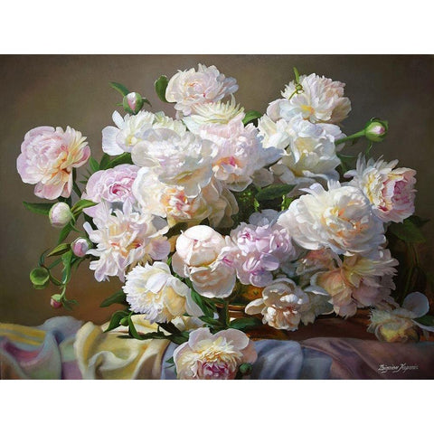 Peonies in the Wind Black Modern Wood Framed Art Print with Double Matting by Kopania, Zbigniew