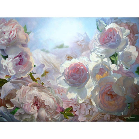 Roses full with the Light White Modern Wood Framed Art Print by Kopania, Zbigniew