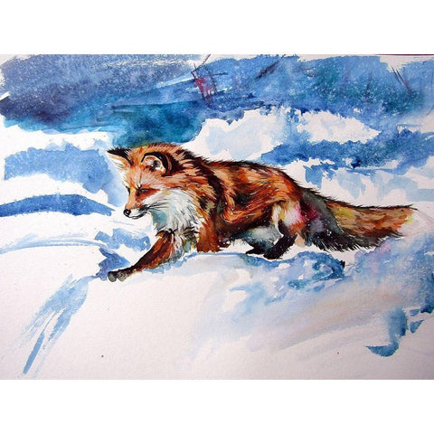 Red Fox in Snow White Modern Wood Framed Art Print by Kovacs, Anna Brigite
