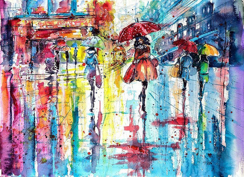 Rain and the Ciry at Fall Black Ornate Wood Framed Art Print with Double Matting by Kovacs, Anna Brigite
