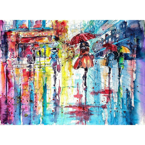 Rain and the Ciry at Fall White Modern Wood Framed Art Print by Kovacs, Anna Brigite