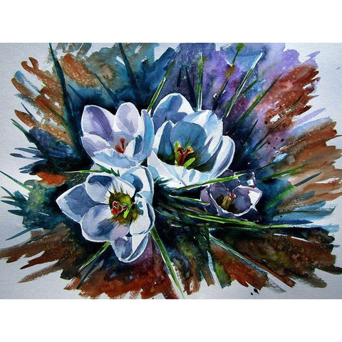 White Crocus Black Modern Wood Framed Art Print with Double Matting by Kovacs, Anna Brigite