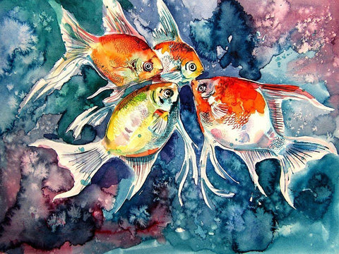 Colorful Fish White Modern Wood Framed Art Print with Double Matting by Kovacs, Anna Brigite