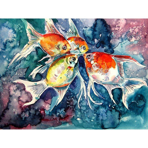 Colorful Fish White Modern Wood Framed Art Print by Kovacs, Anna Brigite