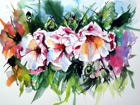 Flowers in the Garden White Modern Wood Framed Art Print with Double Matting by Kovacs, Anna Brigite