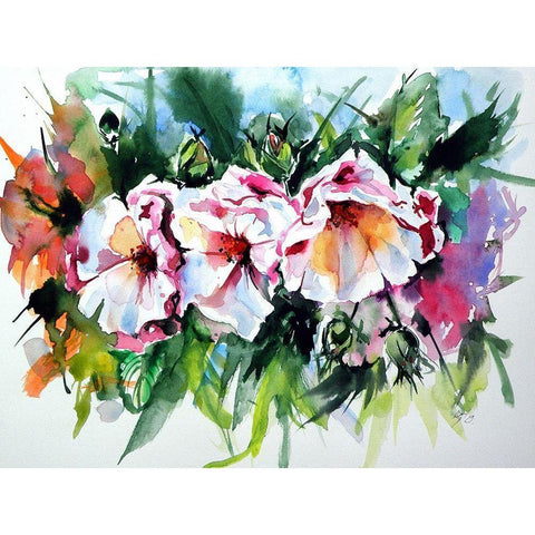 Flowers in the Garden Black Modern Wood Framed Art Print by Kovacs, Anna Brigite