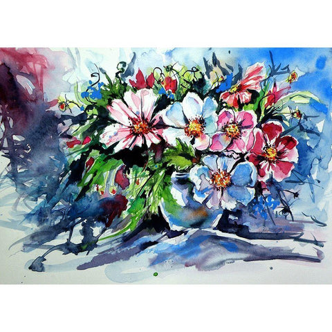 Still Life with Wildflowers White Modern Wood Framed Art Print by Kovacs, Anna Brigite