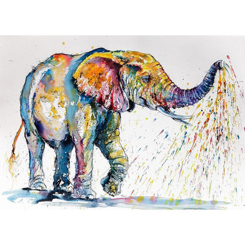 Elephant Shower White Modern Wood Framed Art Print by Kovacs, Anna Brigite