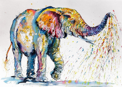 Elephant Shower Black Ornate Wood Framed Art Print with Double Matting by Kovacs, Anna Brigite