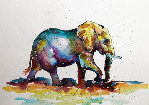 Elephant is walking Black Ornate Wood Framed Art Print with Double Matting by Kovacs, Anna Brigite