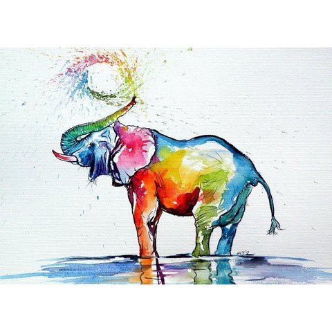 Colorful Elephant Playing Black Modern Wood Framed Art Print by Kovacs, Anna Brigite
