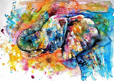 Colorful Elephant  White Modern Wood Framed Art Print with Double Matting by Kovacs, Anna Brigite