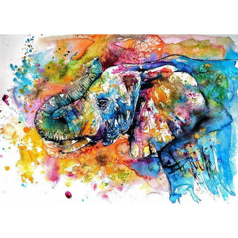 Colorful Elephant  Black Modern Wood Framed Art Print with Double Matting by Kovacs, Anna Brigite