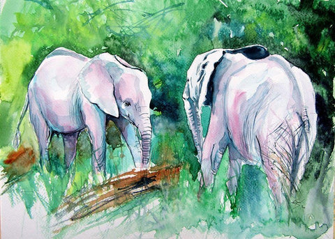 Elephants Meeting Black Ornate Wood Framed Art Print with Double Matting by Kovacs, Anna Brigite